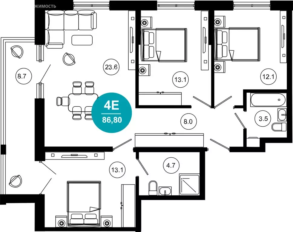 4-комнатная квартира: Сочи, улица Ленина, 280А (86.8 м) - Фото 0