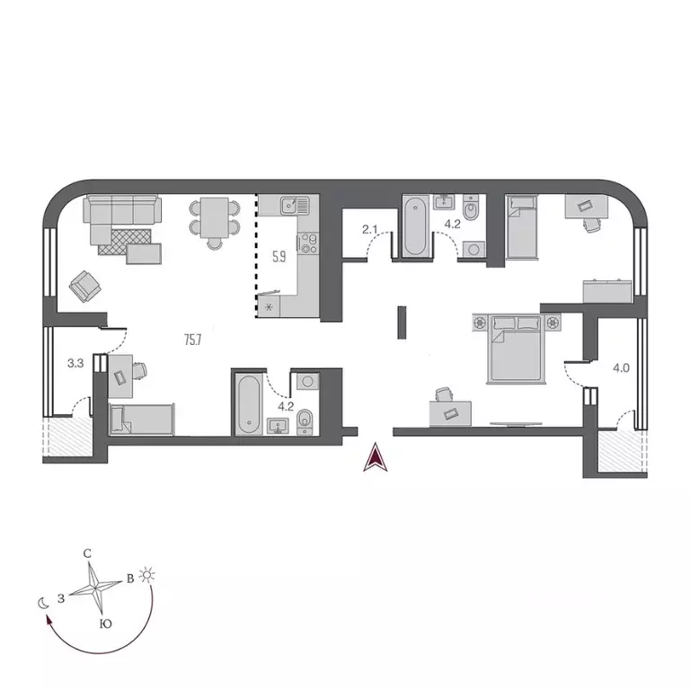 Студия Новосибирская область, Новосибирск ул. Прибрежная, 6/1 (99.4 м) - Фото 2