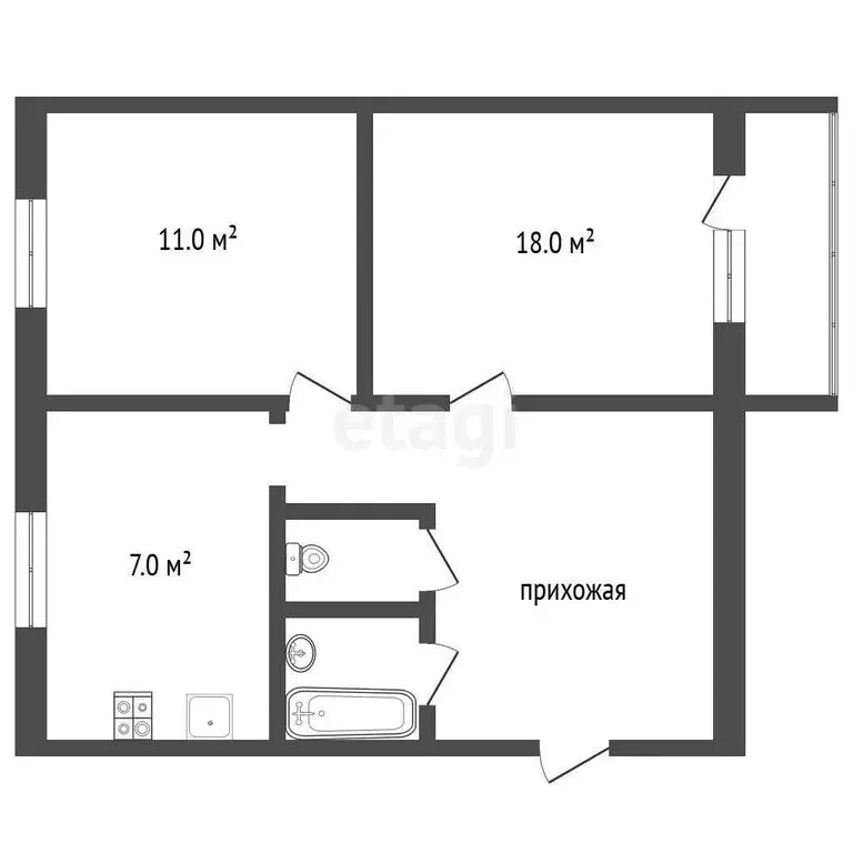 2-комнатная квартира: Яхрома, улица Ленина, 30 (44.2 м) - Фото 1