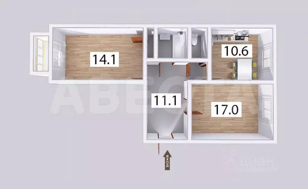 2-к кв. Омская область, Омск просп. Карла Маркса, 22 (58.7 м) - Фото 2