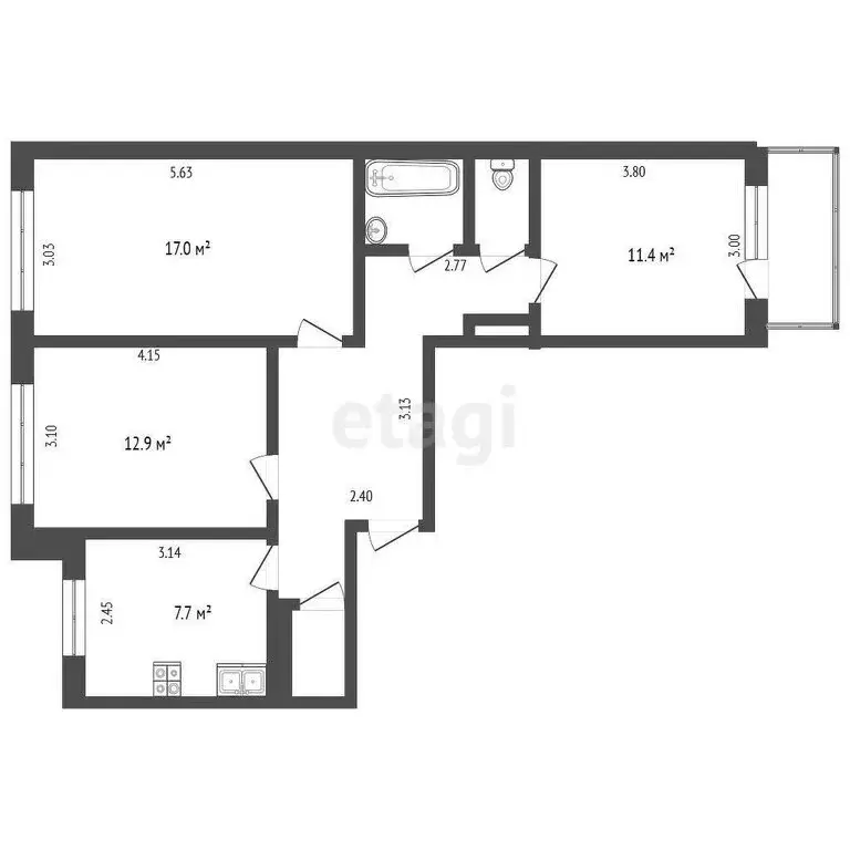 3-комнатная квартира: Чебоксары, Гражданская улица, 86 (65.9 м) - Фото 1