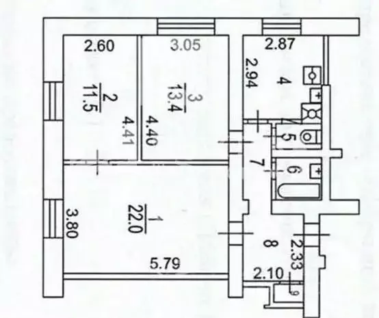 3-к кв. Москва Каширское ш., 5К1 (68.0 м) - Фото 2