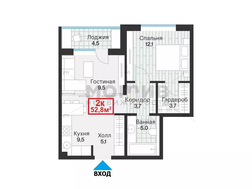 1-комнатная квартира: Тюмень, улица Игоря Комиссарова, 10 (52.8 м) - Фото 1