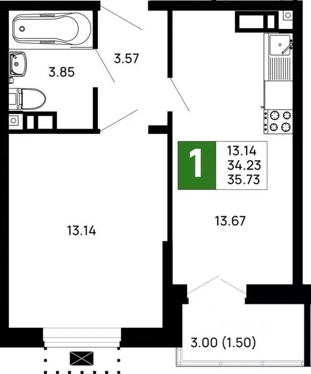 1-к кв. Адыгея, Майкоп 9 Мая ул., 14А (35.73 м) - Фото 1