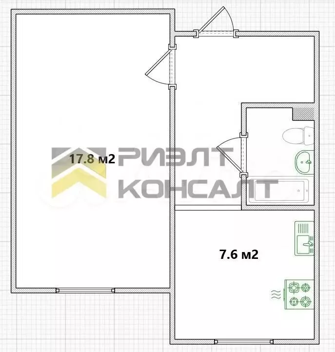 1-к. квартира, 37,2 м, 1/5 эт. - Фото 0