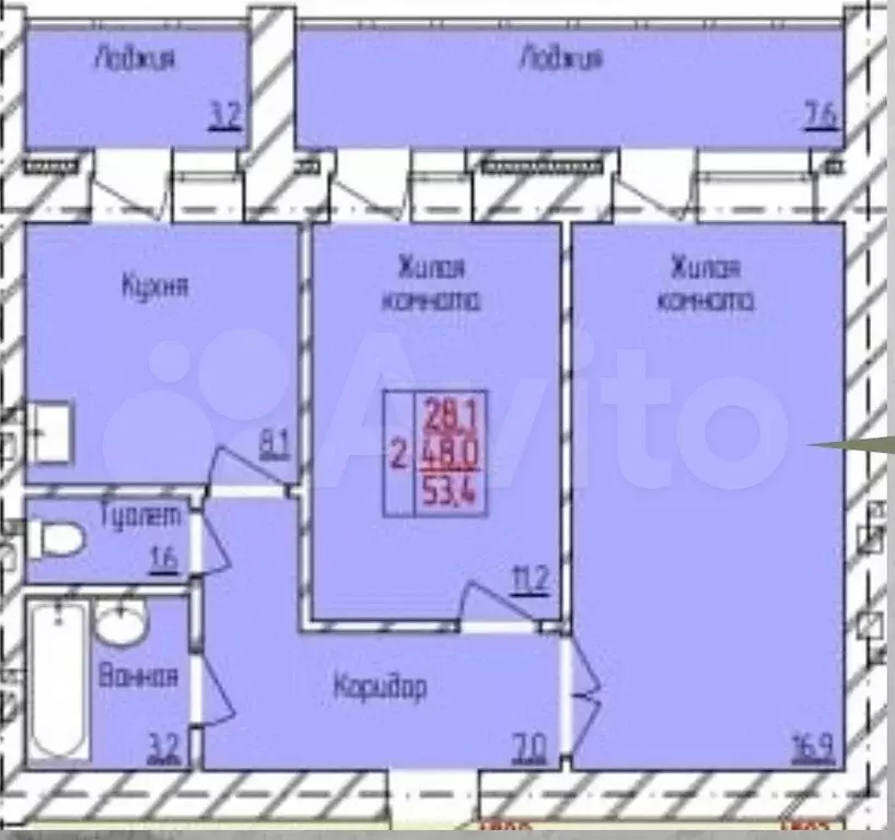2-к. квартира, 51 м, 7/10 эт. - Фото 0