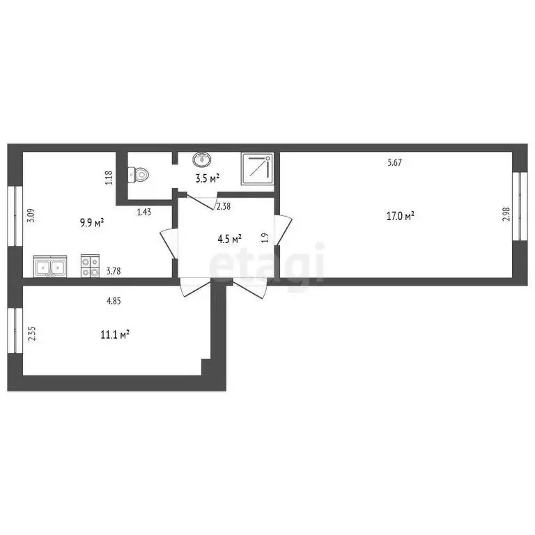 2-комнатная квартира: посёлок Ферзиково, улица Бычкова, 5 (46 м) - Фото 1