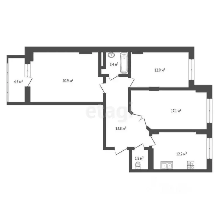 3-к кв. Калужская область, Калуга пер. Хрустальный, 29 (79.3 м) - Фото 2