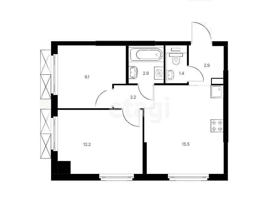 2-к кв. Татарстан, Казань ул. Асада Аббасова (46.8 м) - Фото 1