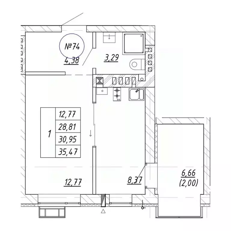 1-к кв. Калининградская область, Зеленоградск  (30.94 м) - Фото 2