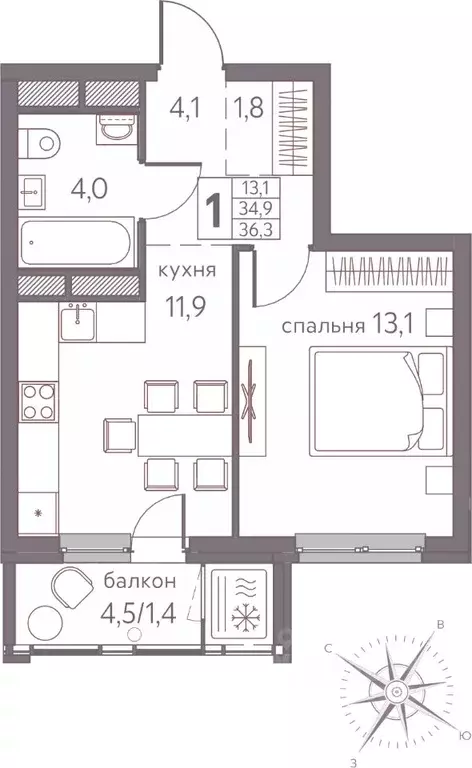 1-к кв. Пермский край, Пермь ул. Серебристая, 3 (36.3 м) - Фото 1