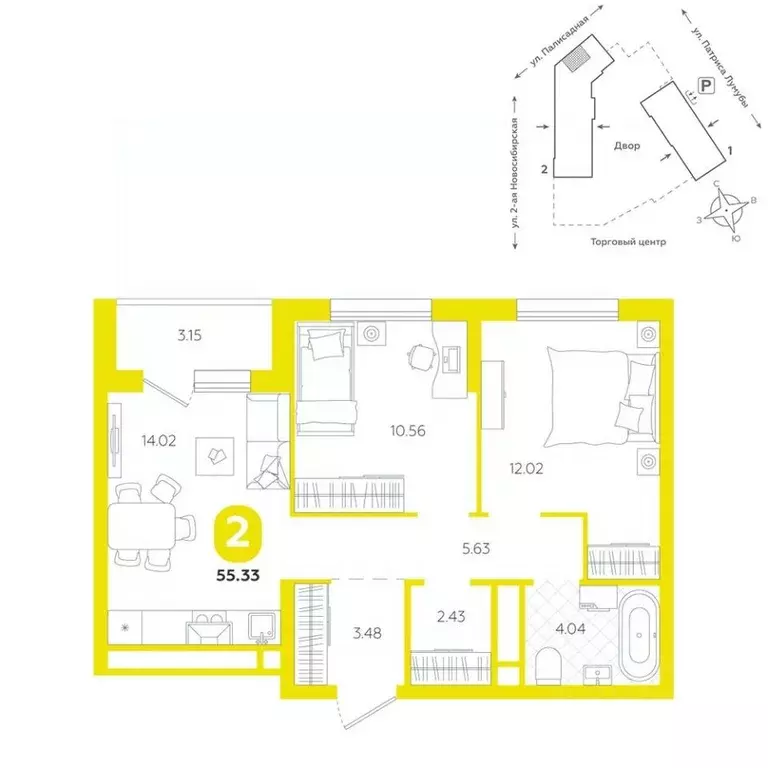 2-к кв. Свердловская область, Екатеринбург ул. Патриса Лумумбы, 4А ... - Фото 1