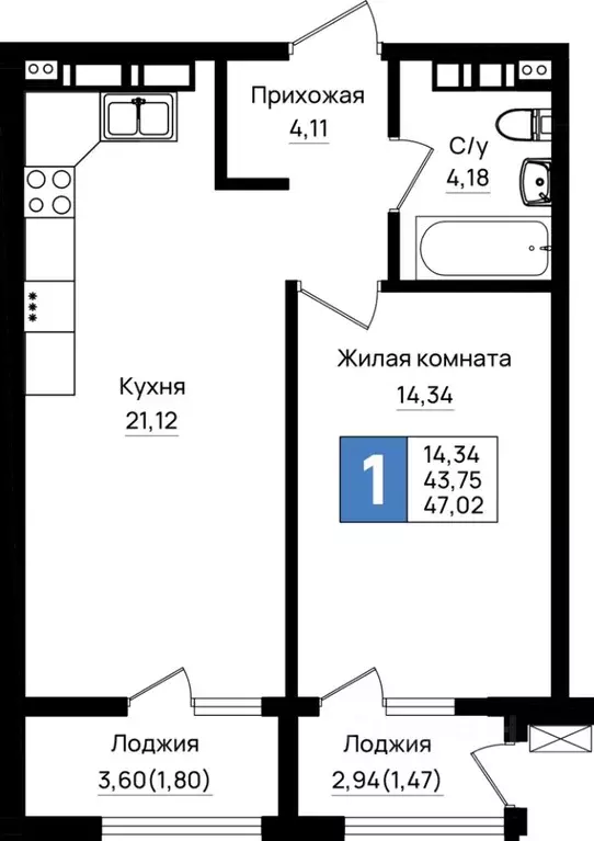 1-к кв. Краснодарский край, Новороссийск 5-я Бригада мкр,  (47.02 м) - Фото 0