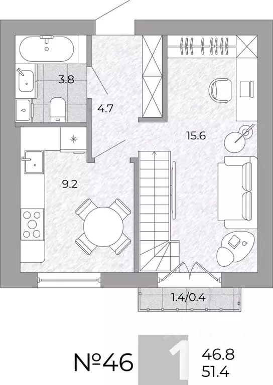 1-к кв. Калининградская область, Гурьевский муниципальный округ, пос. ... - Фото 1