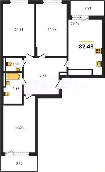 3-к. квартира, 82,8 м, 2/7 эт. - Фото 0