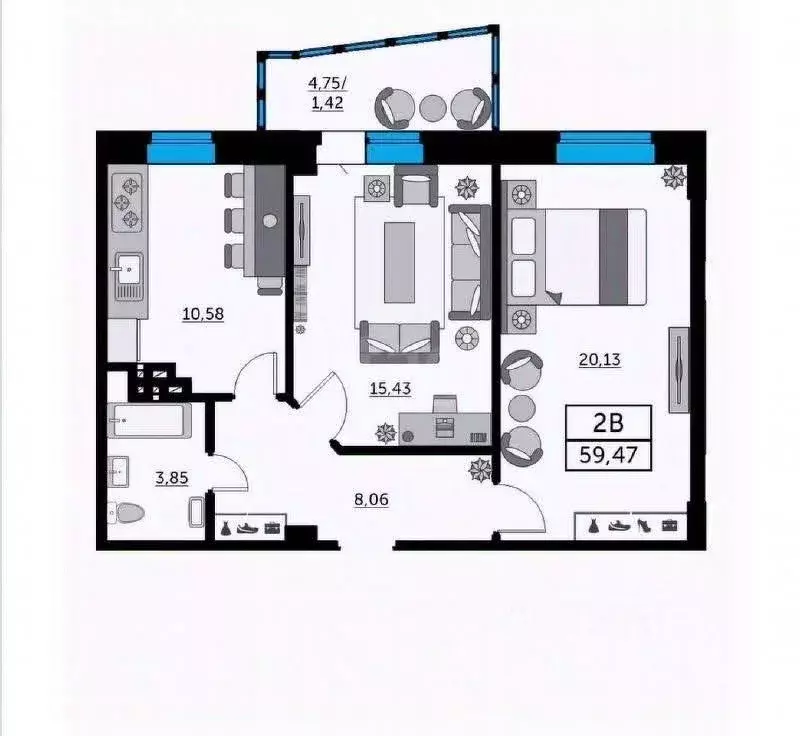 2-к кв. Ростовская область, Ростов-на-Дону ул. Ларина, 45с2 (60.0 м) - Фото 1