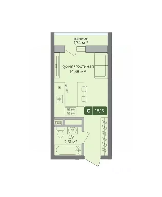 Студия Краснодарский край, Краснодар ул. Шевцова, 6 (18.15 м) - Фото 0