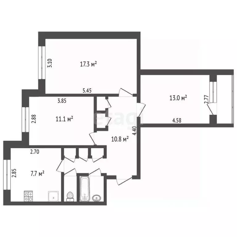 3-к кв. Ямало-Ненецкий АО, Новый Уренгой Дружба мкр, 1/5 (66.7 м) - Фото 2