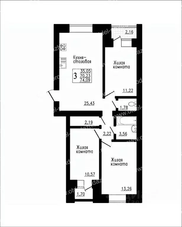 3-к кв. Воронежская область, Семилуки ул. Маяковского, 31/1 (69.3 м) - Фото 1