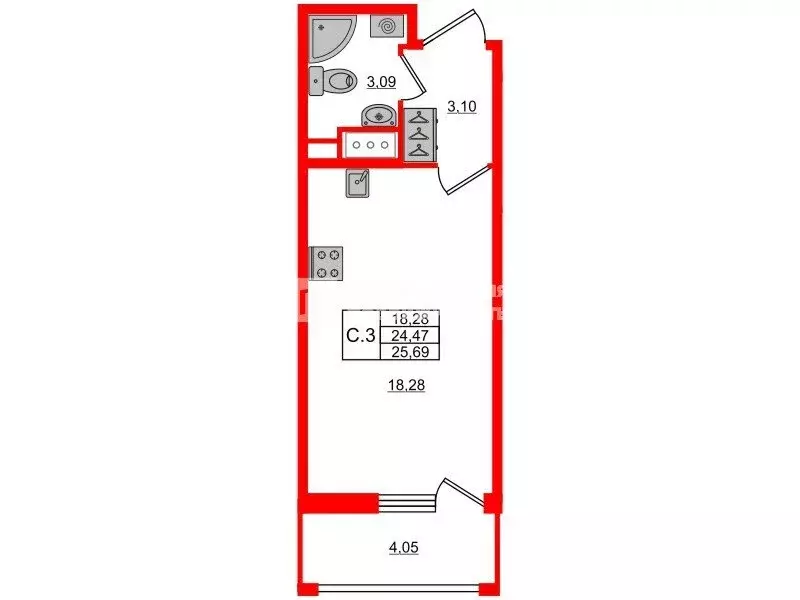 Квартира-студия: Санкт-Петербург, Дальневосточный проспект, 19к1 (24.5 ... - Фото 1