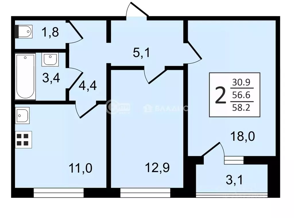 2-к кв. Воронежская область, Воронеж ул. Пескова, 8 (58.2 м) - Фото 0