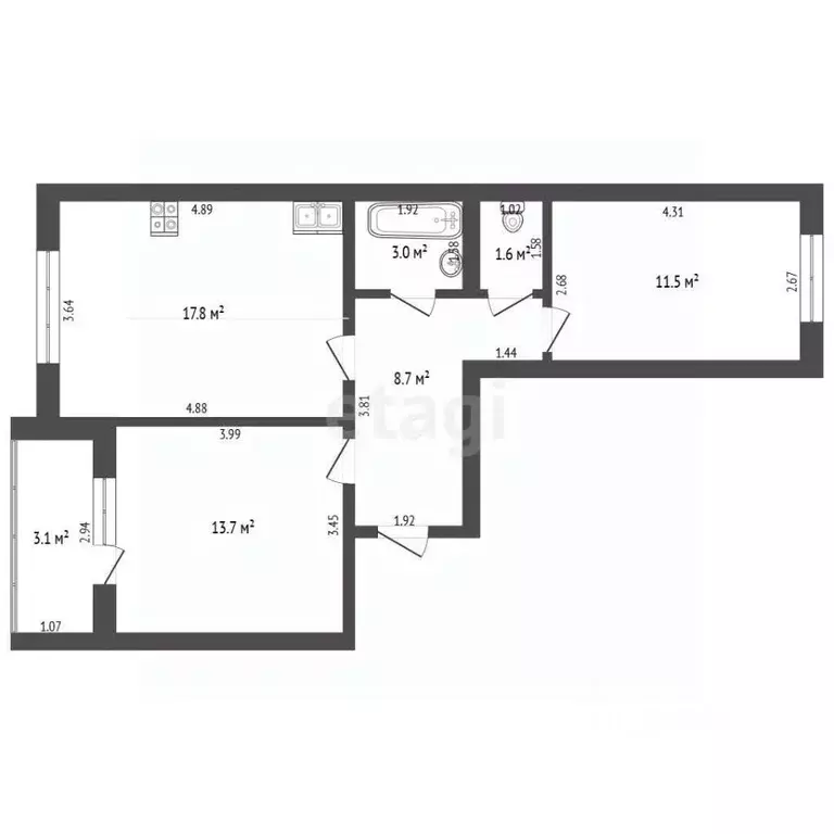 2-к кв. Башкортостан, Стерлитамак ул. Якутова, 28А (56.3 м) - Фото 2