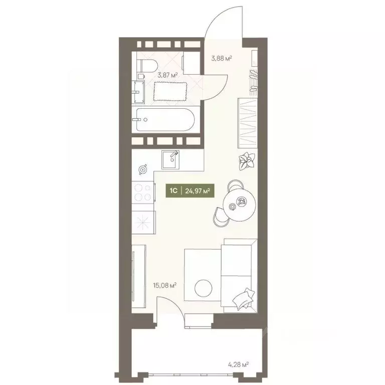 Студия Кемеровская область, Кемерово Московский просп., 23А (24.97 м) - Фото 1