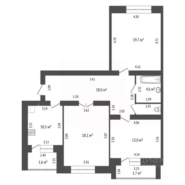3-к кв. Тамбовская область, Тамбов ул. Чичканова, 70Б (85.6 м) - Фото 2