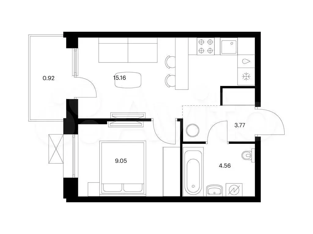 1-к. квартира, 33,5 м, 4/10 эт. - Фото 0