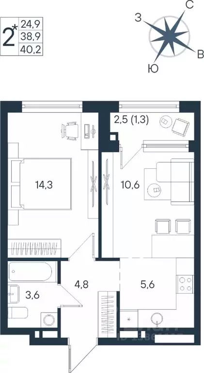 Студия Пермский край, Пермь ул. Космонавта Беляева, 17 (40.2 м) - Фото 0