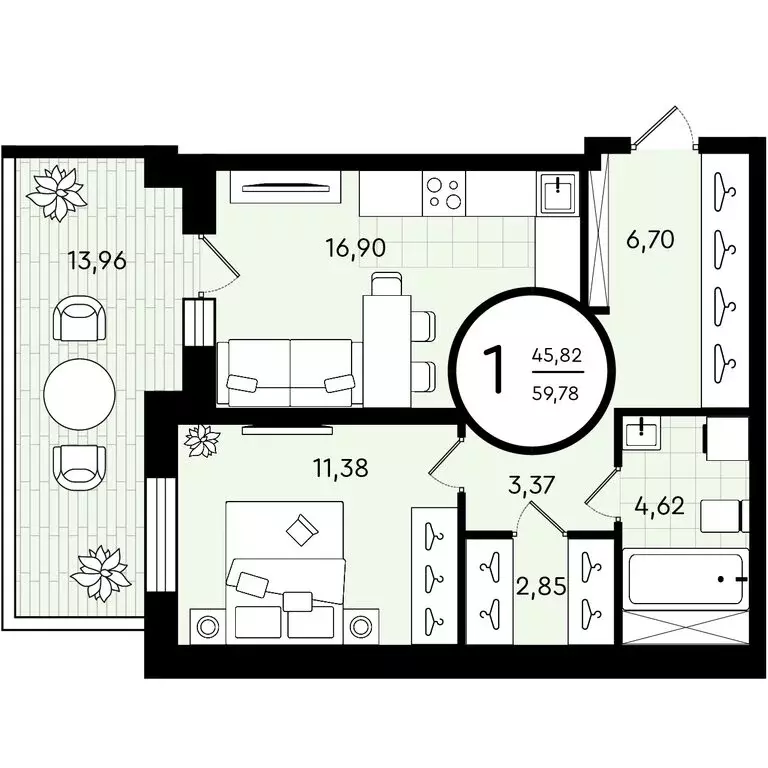 1-комнатная квартира: Тюмень, улица Александра Звягина, 3 (59.78 м) - Фото 0