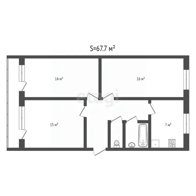 3-к кв. Брянская область, Брянск ул. Металлургов, 33 (67.7 м) - Фото 1