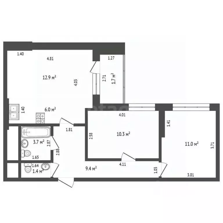 2-к кв. Москва Цимлянская ул., 3к1 (56.0 м) - Фото 1