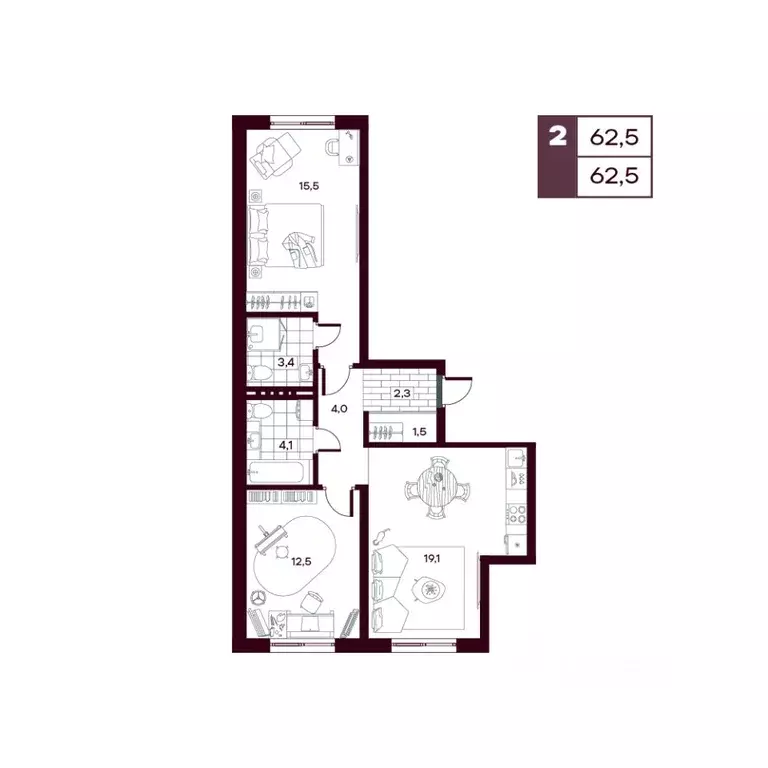 2-к кв. Тюменская область, Тюменский муниципальный округ, д. Дударева ... - Фото 1