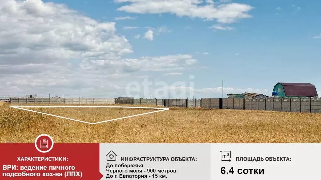 Участок в Крым, Сакский район, Молочненское с/пос, с. Витино  (6.4 ... - Фото 1