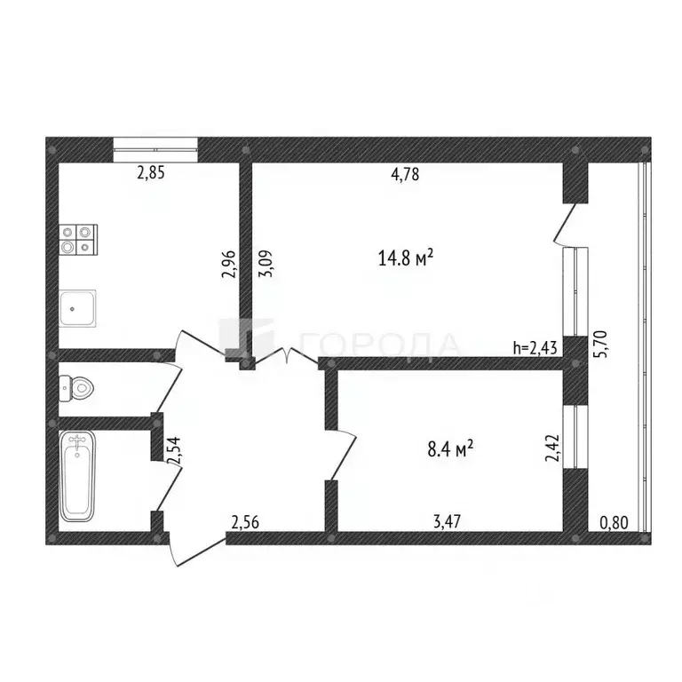 2-к кв. Кемеровская область, Новокузнецк Ярославская ул., 42 (44.0 м) - Фото 1