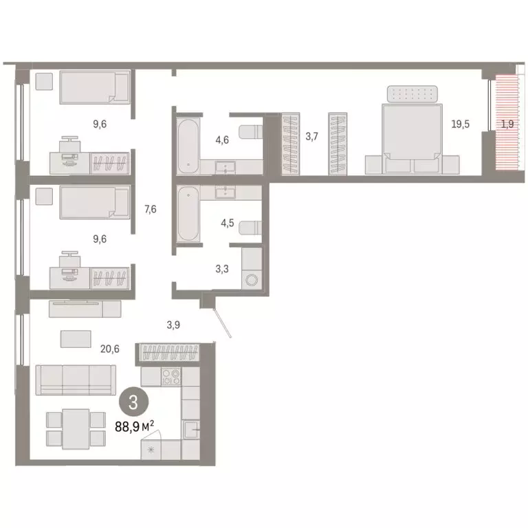 3-комнатная квартира: Новосибирск, Большевистская улица, с49 (88.87 м) - Фото 1