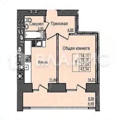 1-к кв. Марий Эл, Йошкар-Ола Сернурский тракт, 9 (33.2 м) - Фото 2