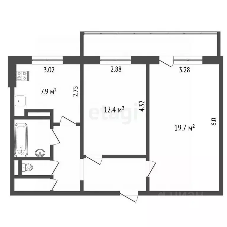 2-к кв. Томская область, Томск Сибирская ул., 111 (54.1 м) - Фото 1