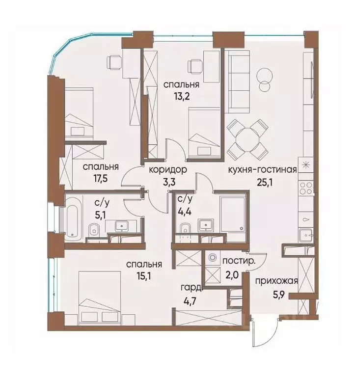 4-к кв. Москва ул. Нижние Мневники, 16к5 (97.0 м) - Фото 2