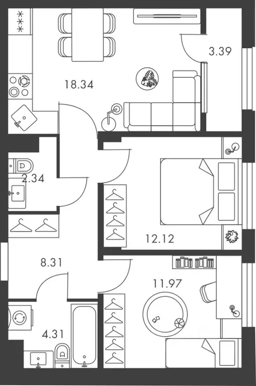 2-к кв. Тульская область, Тула ул. Карпова, 103А (60.78 м) - Фото 0