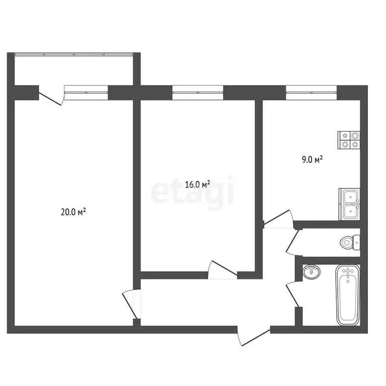 Квартира, 2 комнаты, 53.1 м - Фото 0