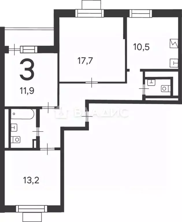 3-к кв. Москва ул. Кедрова, 16К3 (71.9 м) - Фото 1