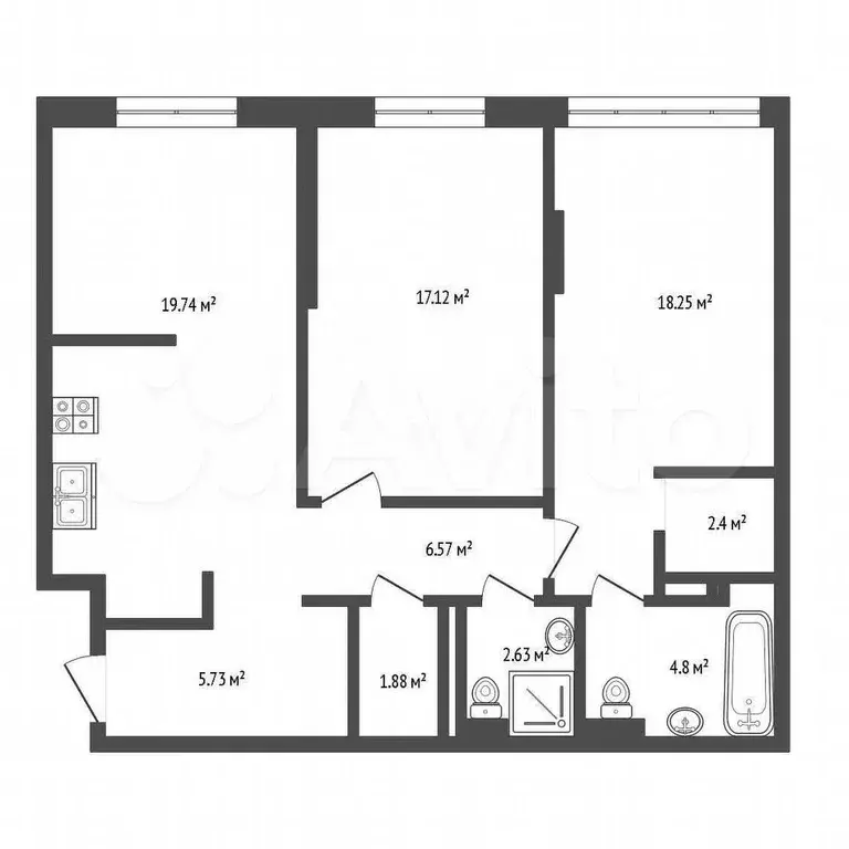 2-к. квартира, 80 м, 8/13 эт. - Фото 1