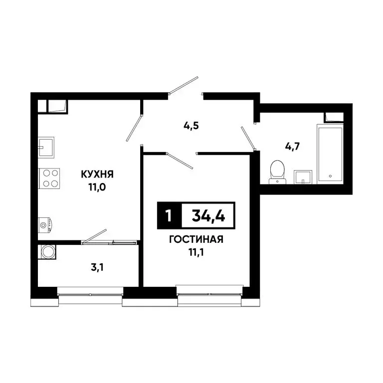 1-комнатная квартира: Ставрополь, Российский проспект, 18к4 (34.4 м) - Фото 0
