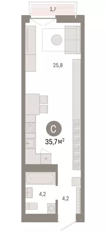 Квартира-студия: Новосибирск, Большевистская улица, 66 (35.74 м) - Фото 1