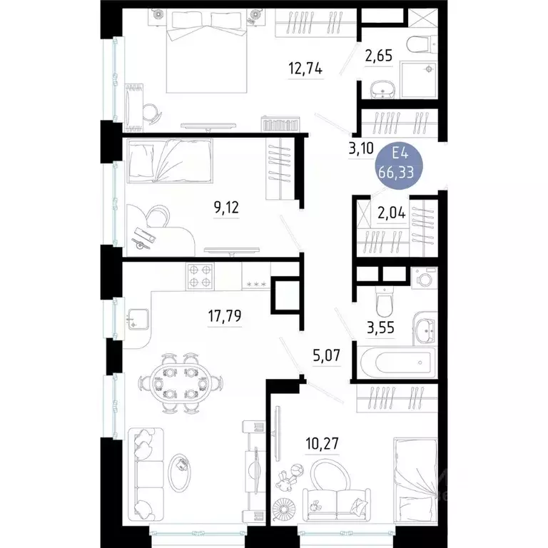 3-к кв. Рязанская область, Рязань 9-10-й кв-л,  (66.33 м) - Фото 0