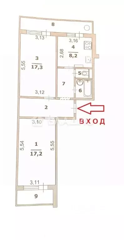 2-к кв. Белгородская область, Белгород бул. Юности, 43 (58.3 м) - Фото 1