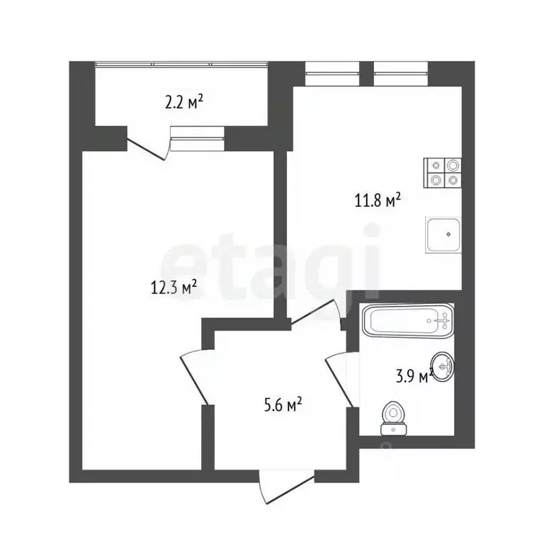 1-к кв. Тюменская область, Тюмень Полевая ул., 117к1 (33.7 м) - Фото 2