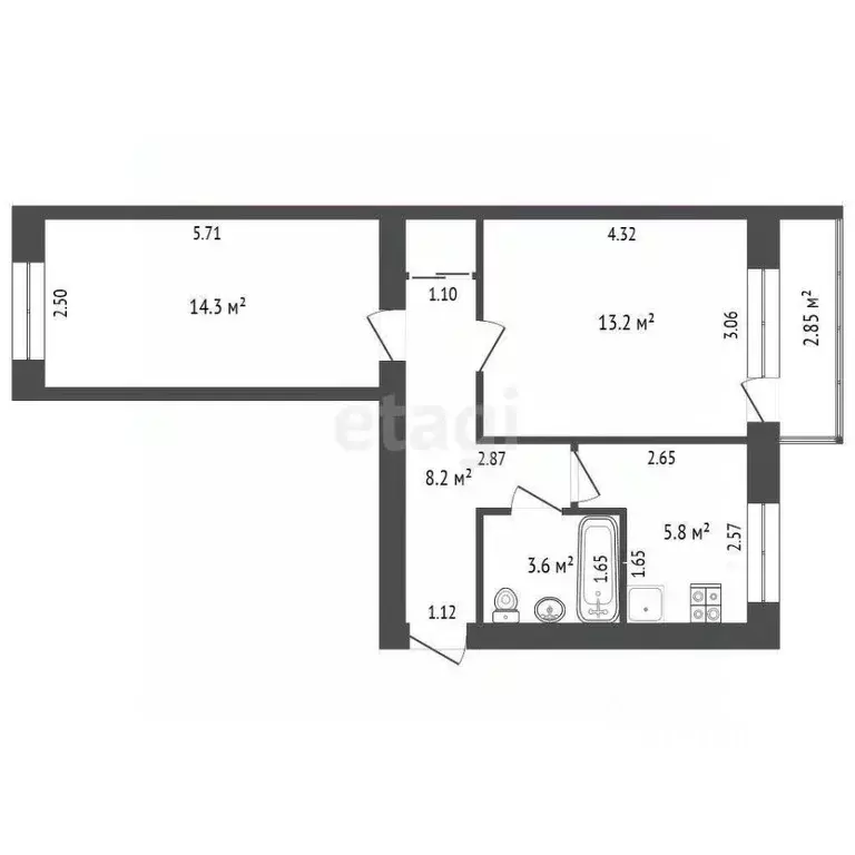 2-к кв. Самарская область, Самара Пугачевская ул., 34 (45.1 м) - Фото 1